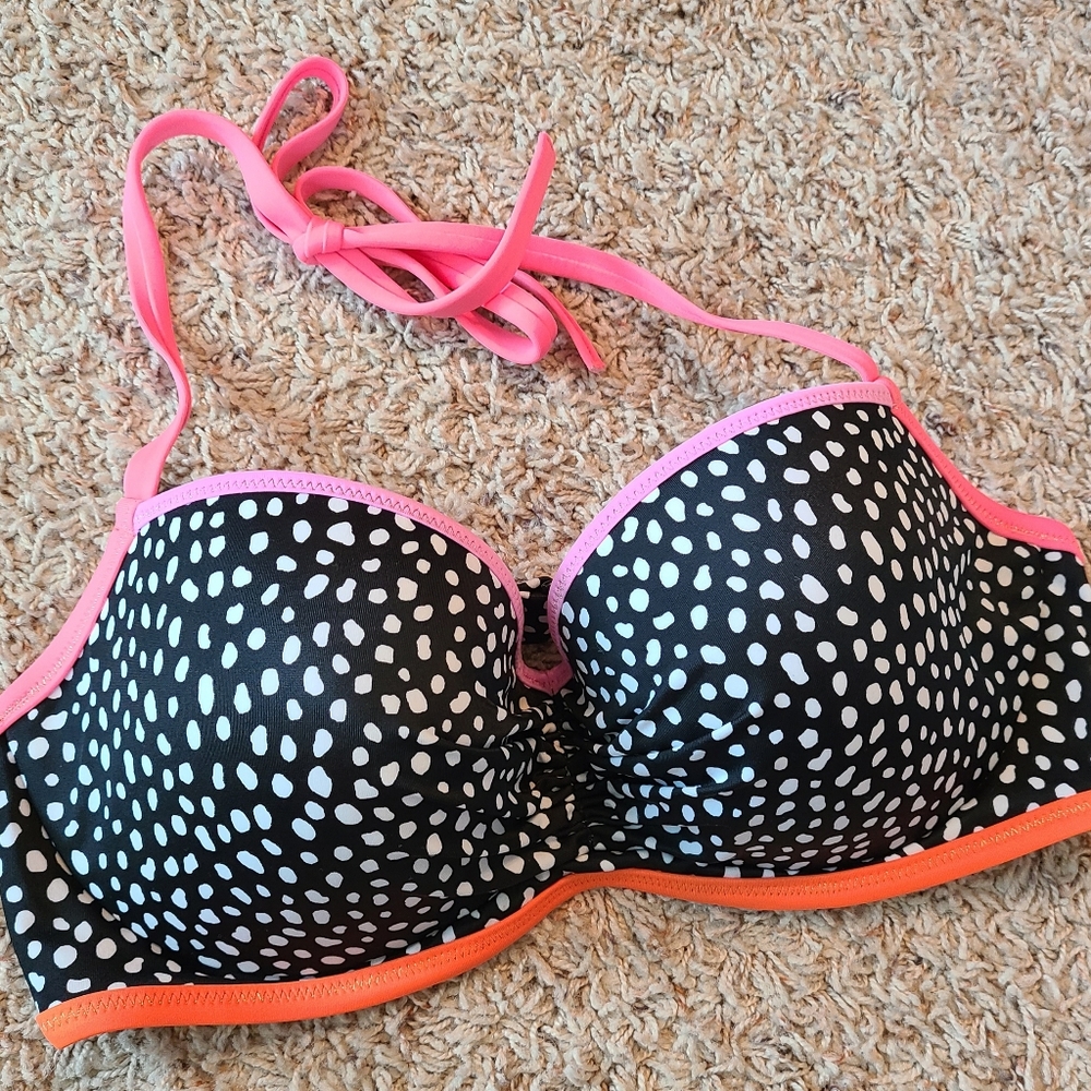 Victoria's Secret Polka Dot Bikini Top - Black and Pink